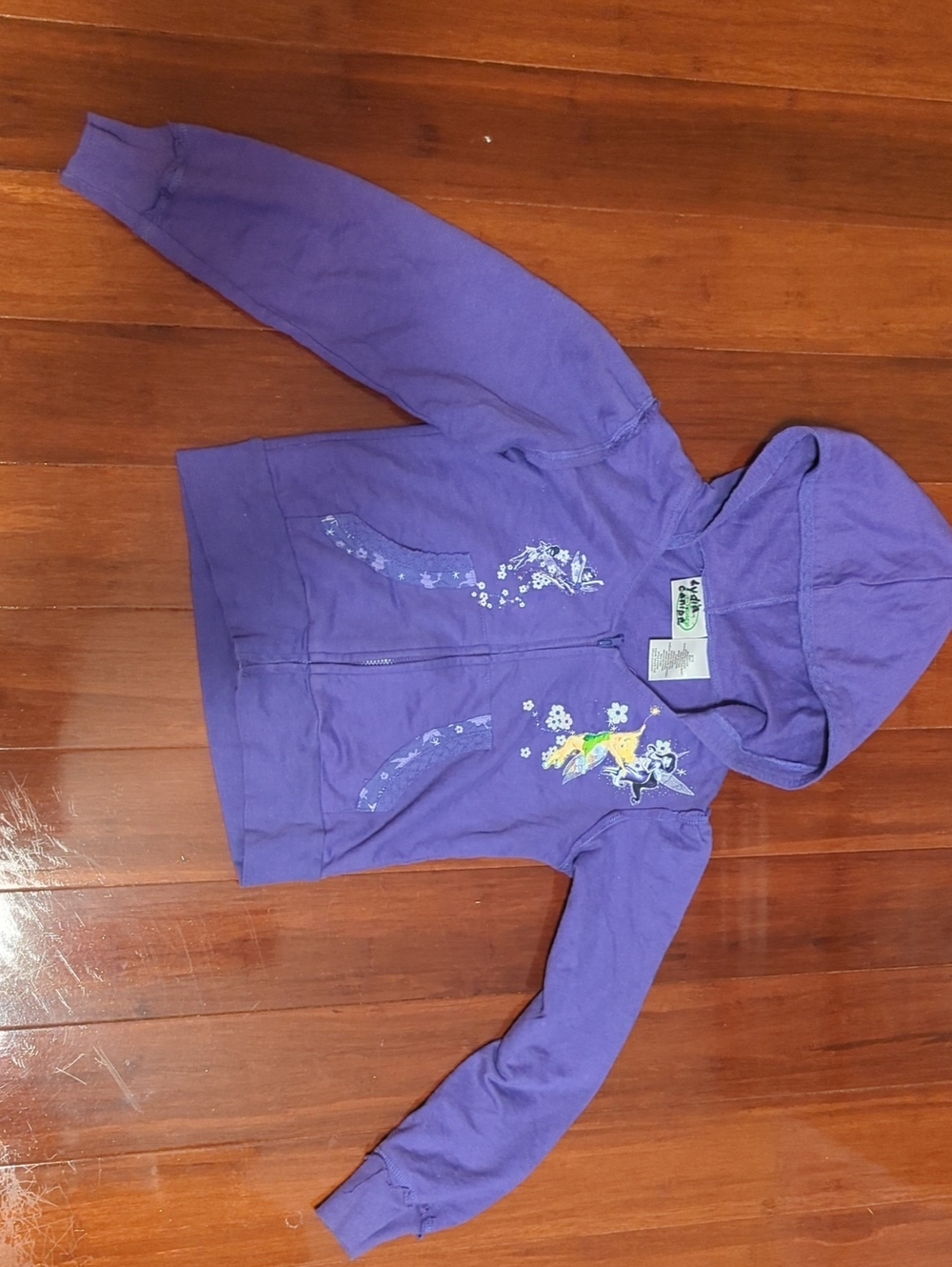 Purple Girls' Hooded Zip Sweatshirt with Tinkerbell And Friends Design